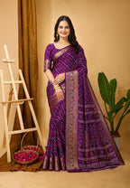 Bandhani Printed Zari Saree With Blouse Piece For Women