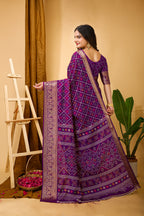 Bandhani Printed Zari Saree With Blouse Piece For Women