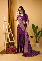 Bandhani Printed Zari Saree With Blouse Piece For Women